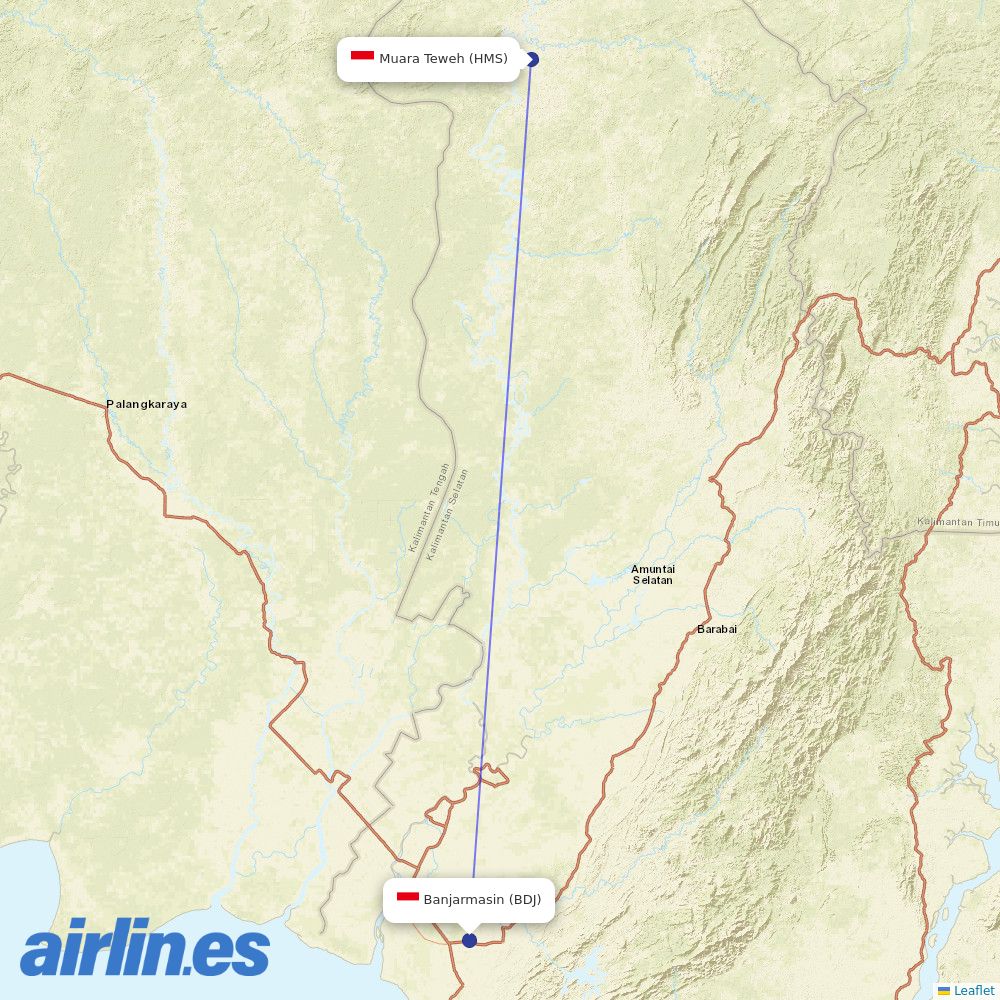 Wings Air from Haji Muhammad Sidik Airport destination map