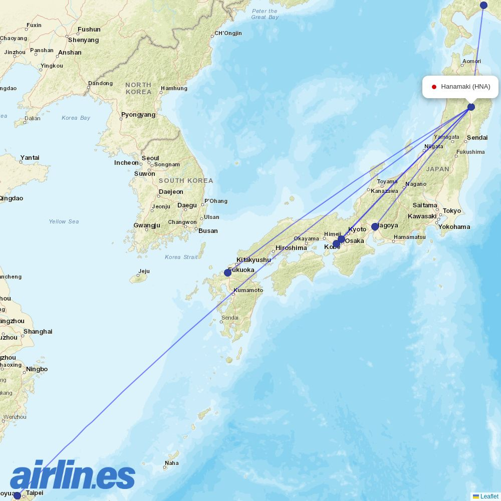 Tigerair Taiwan from Hanamaki destination map