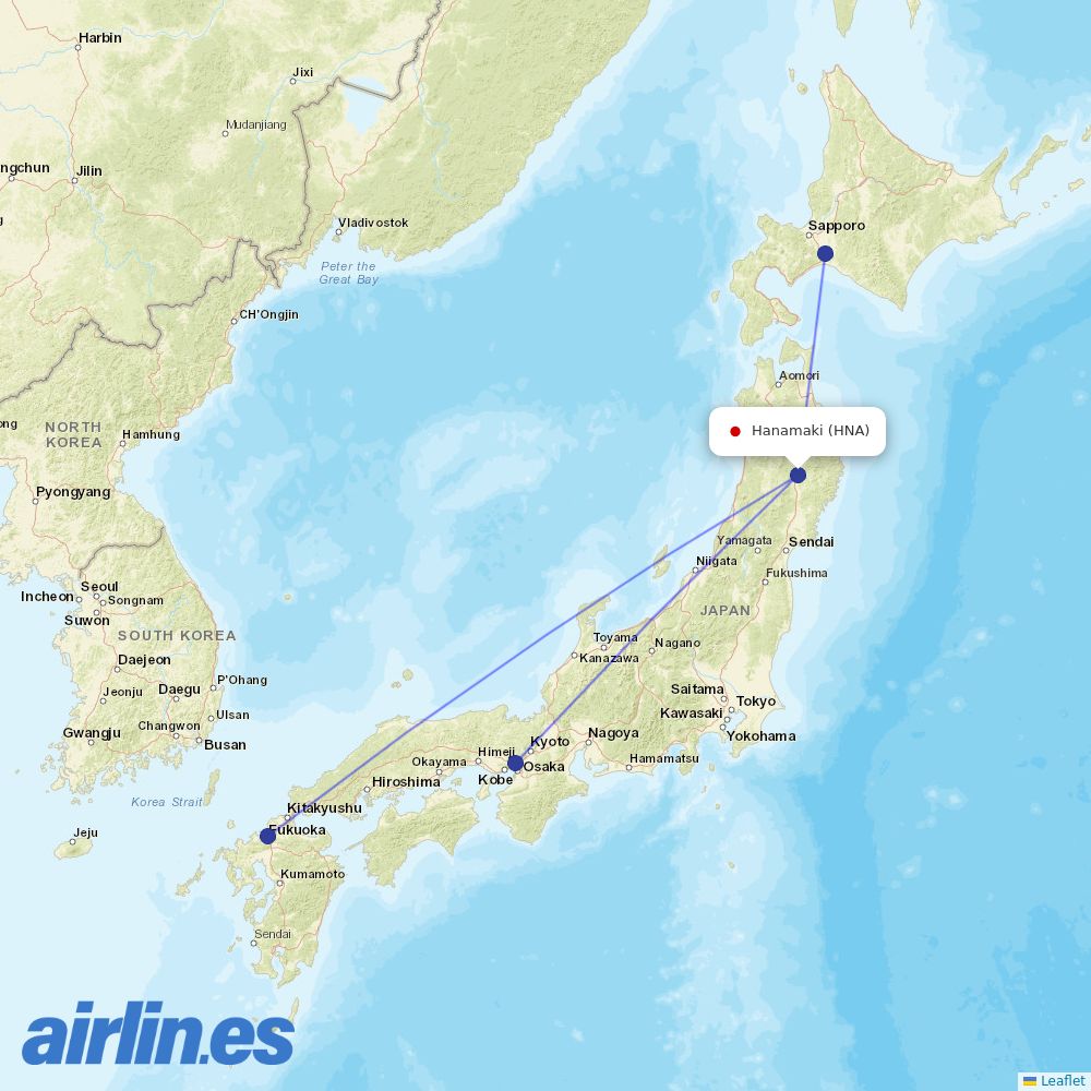 JAL from Hanamaki destination map