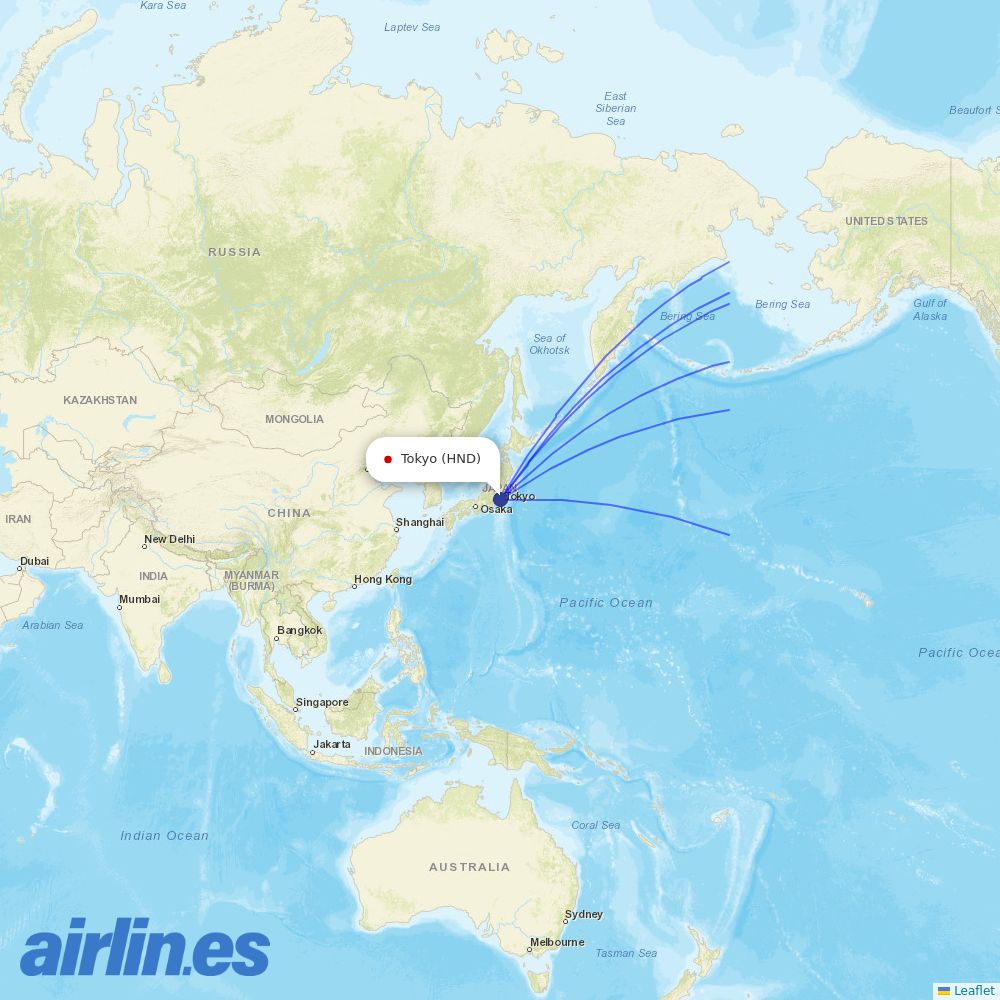 Delta Air Lines from Haneda Airport destination map