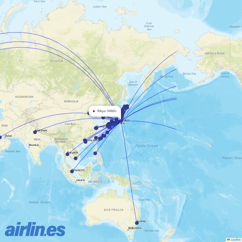JAL at HND route map