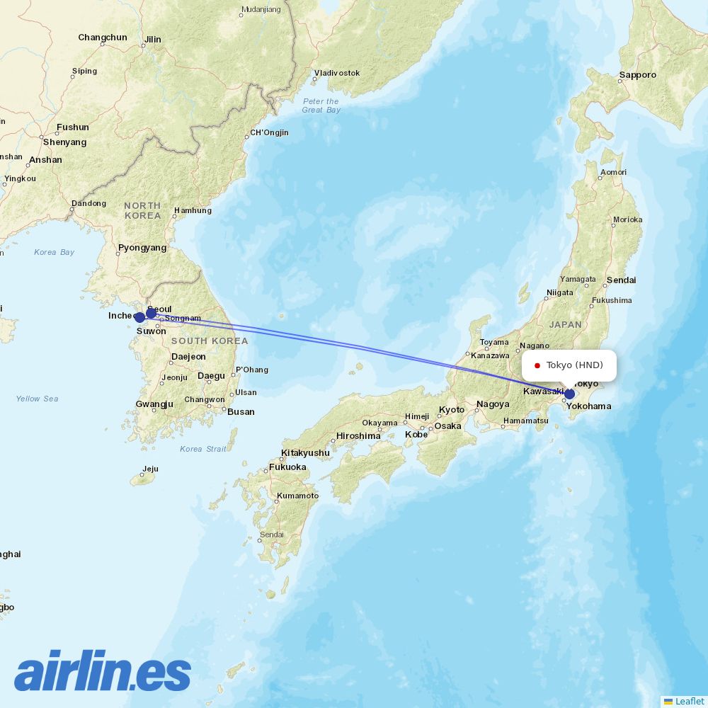 Asiana at HND route map
