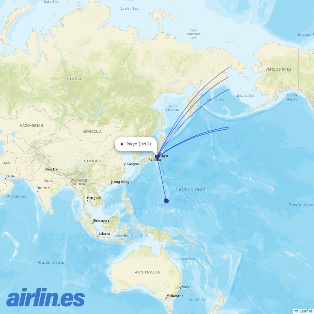 United Airlines from Haneda Airport destination map