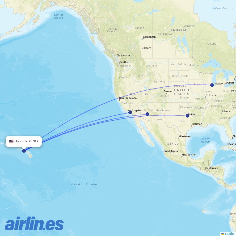 American Airlines from Honolulu International Airport destination map
