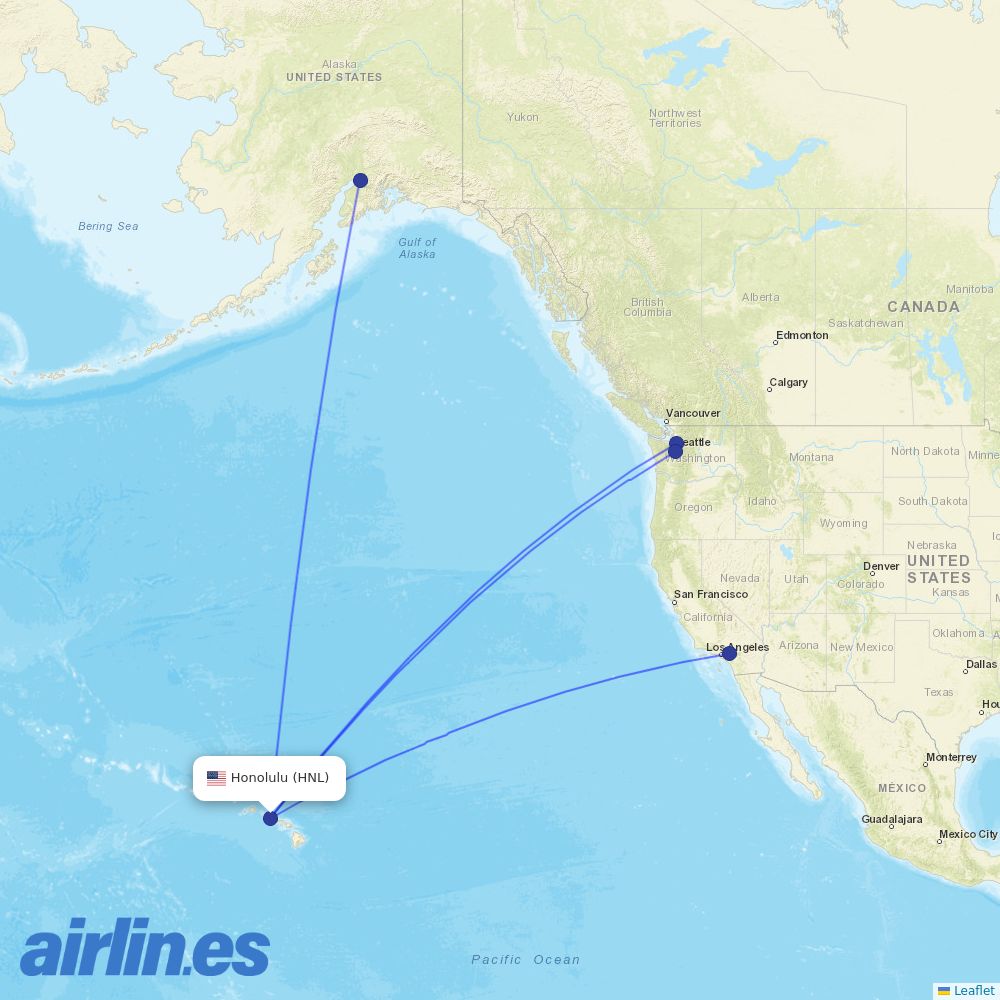 Alaska Airlines from Honolulu International Airport destination map