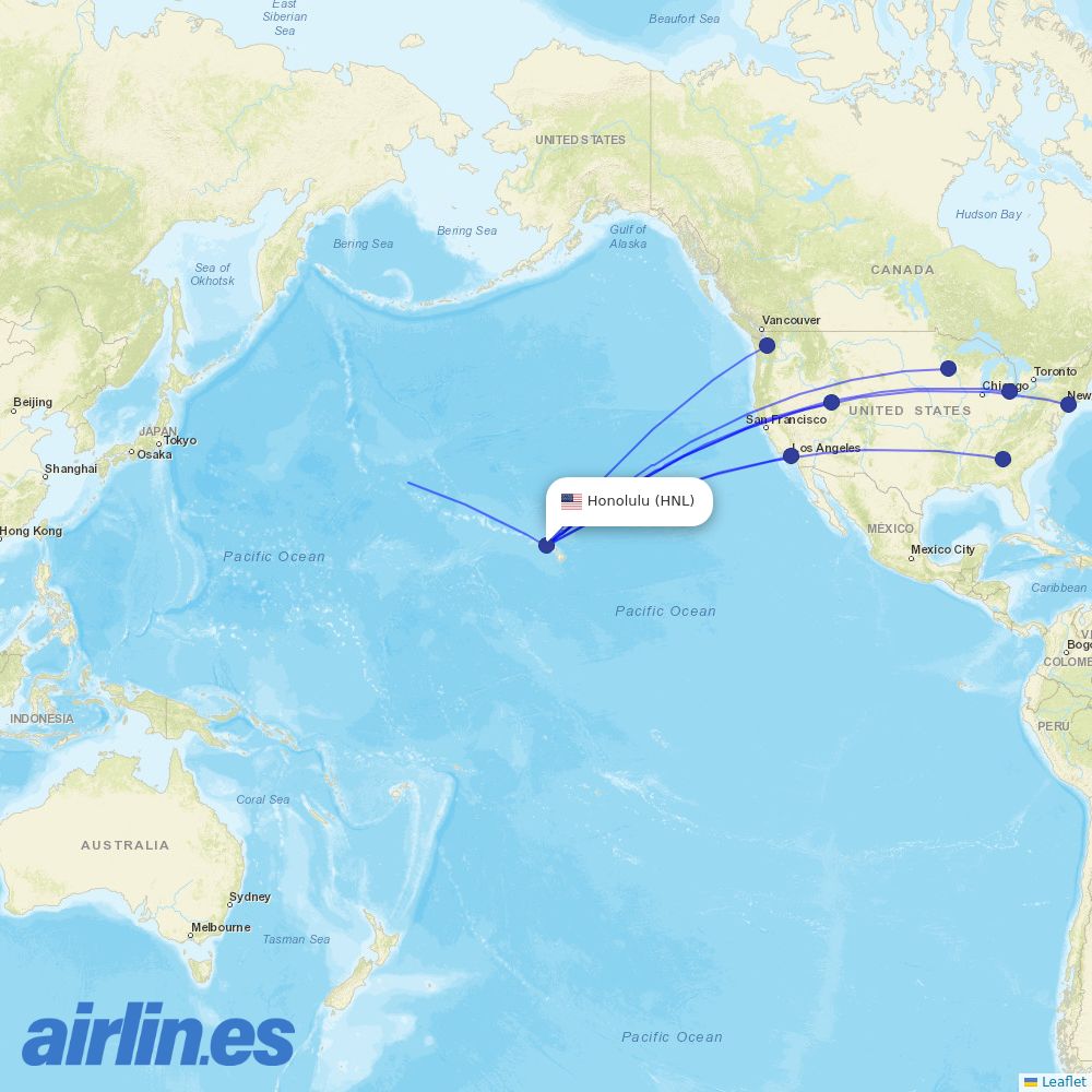Delta Air Lines from Honolulu International Airport destination map