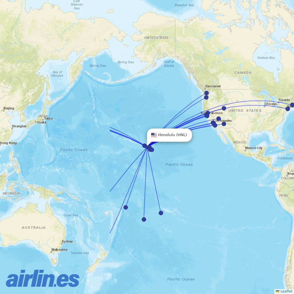 Hawaiian Airlines from Honolulu International Airport destination map