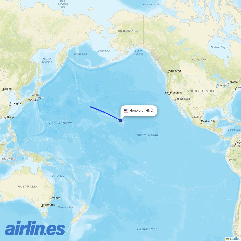 JAL from Honolulu International Airport destination map