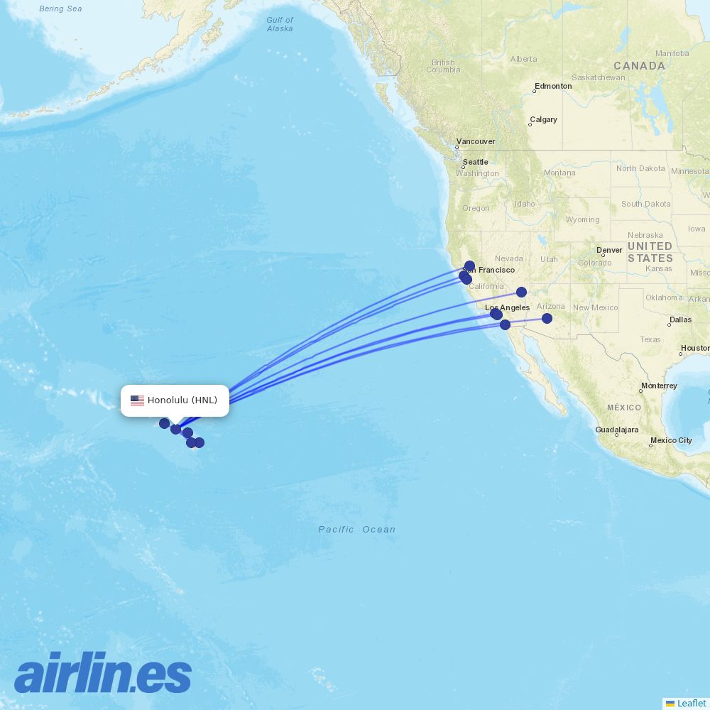 Southwest Airlines from Honolulu International Airport destination map