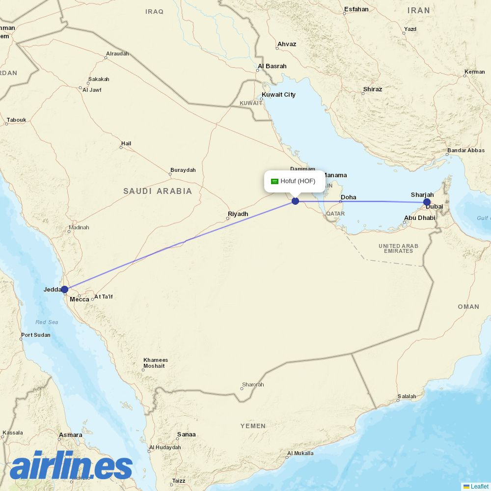 Flyadeal from Hofuf destination map