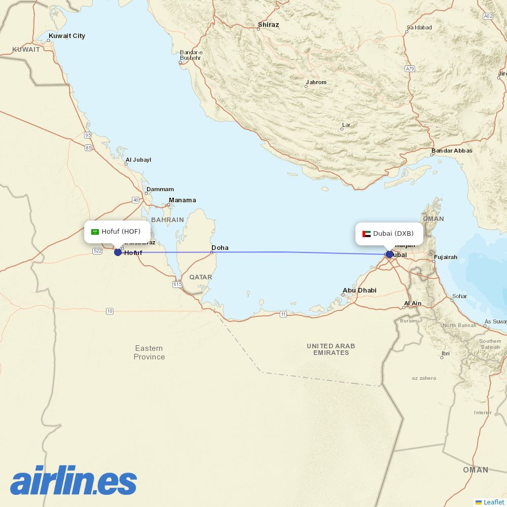 flydubai from Hofuf destination map