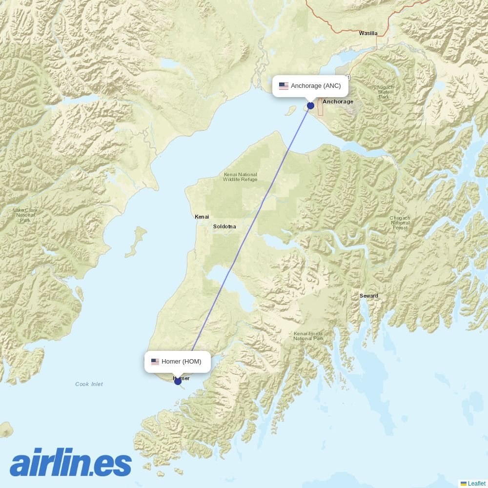 Aleutian Airways from Homer destination map