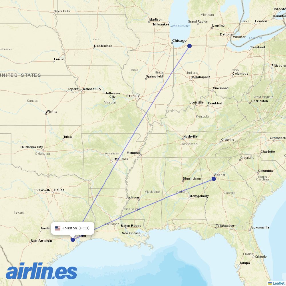 Delta Air Lines from William P. Hobby Airport destination map