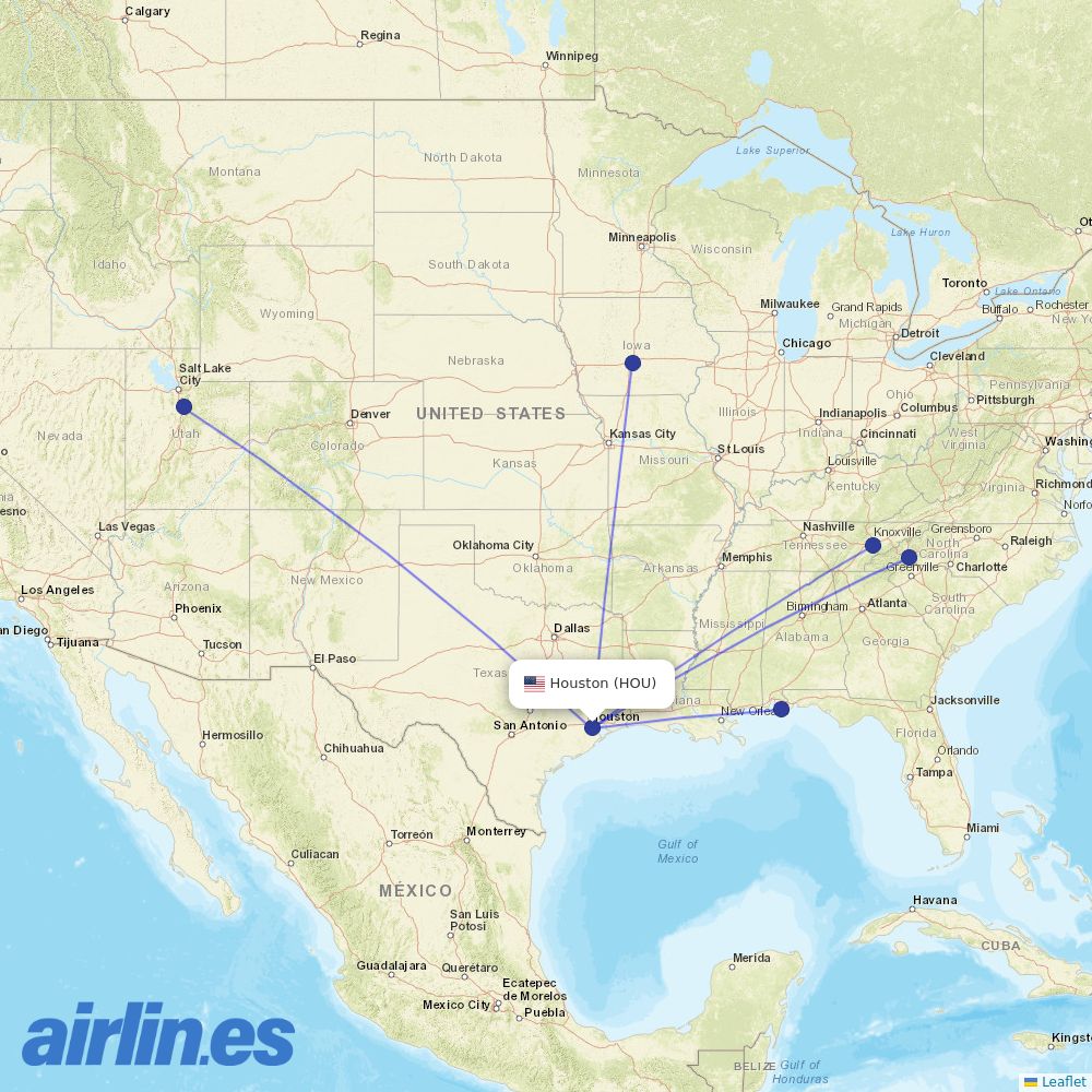 Allegiant Air from William P. Hobby Airport destination map