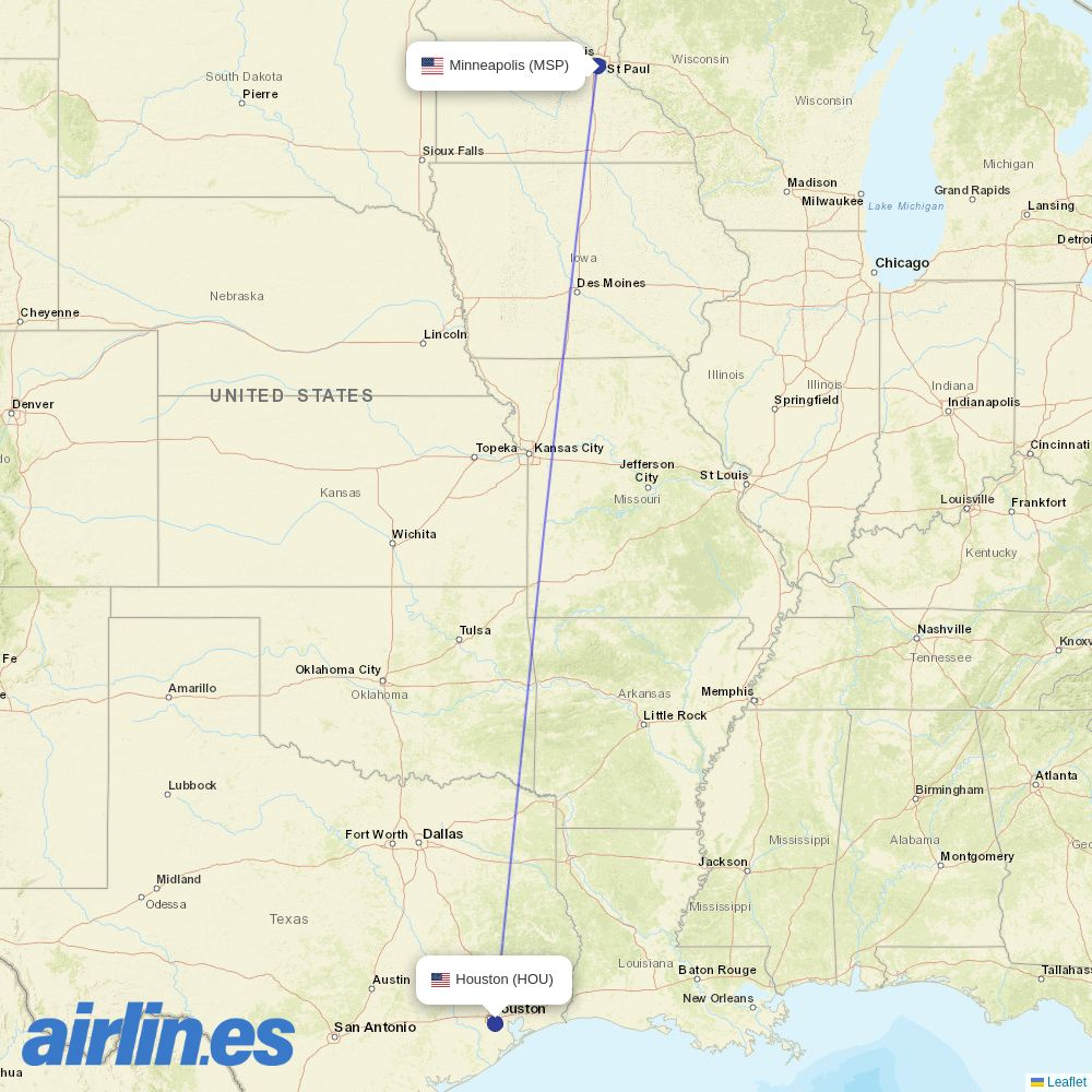 Sun Country Airlines from William P. Hobby Airport destination map