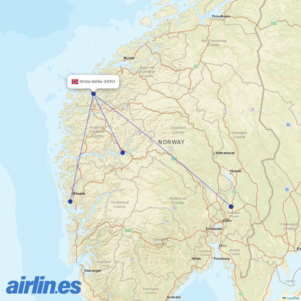 Wideroe at HOV route map