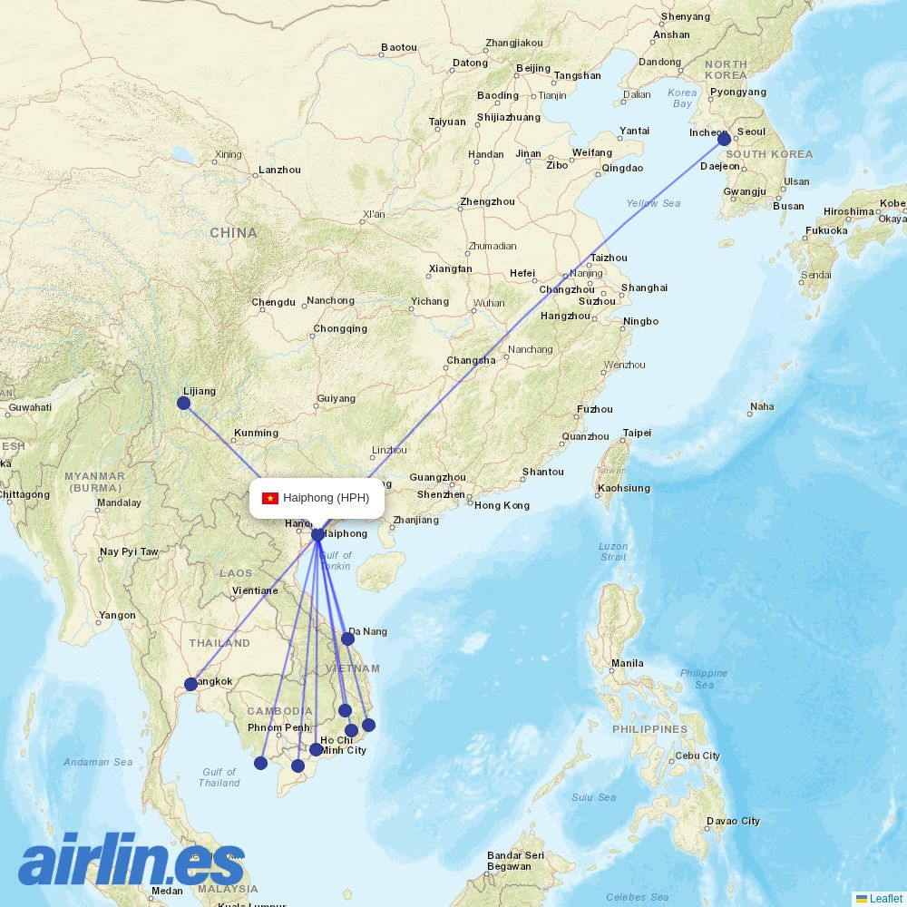 Ruili Airlines from Cat Bi International Airport destination map