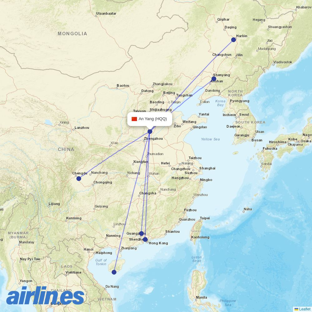 Beijing Capital Airlines from Hong Qiqu Airport destination map