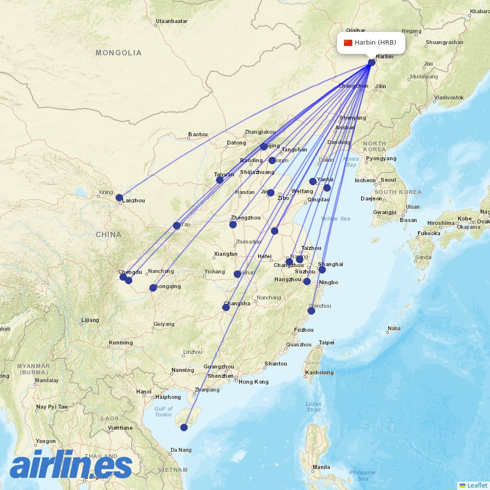 Sichuan Airlines at HRB route map