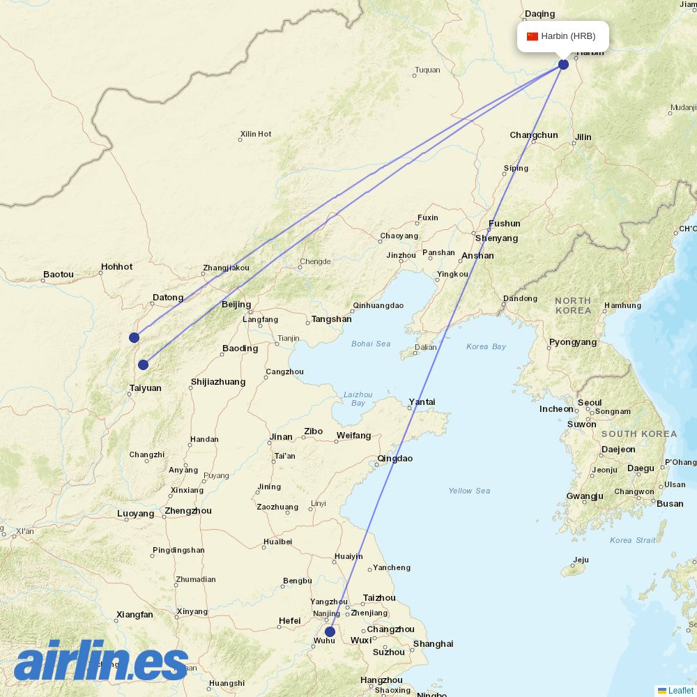 9 Air from Taiping Airport destination map