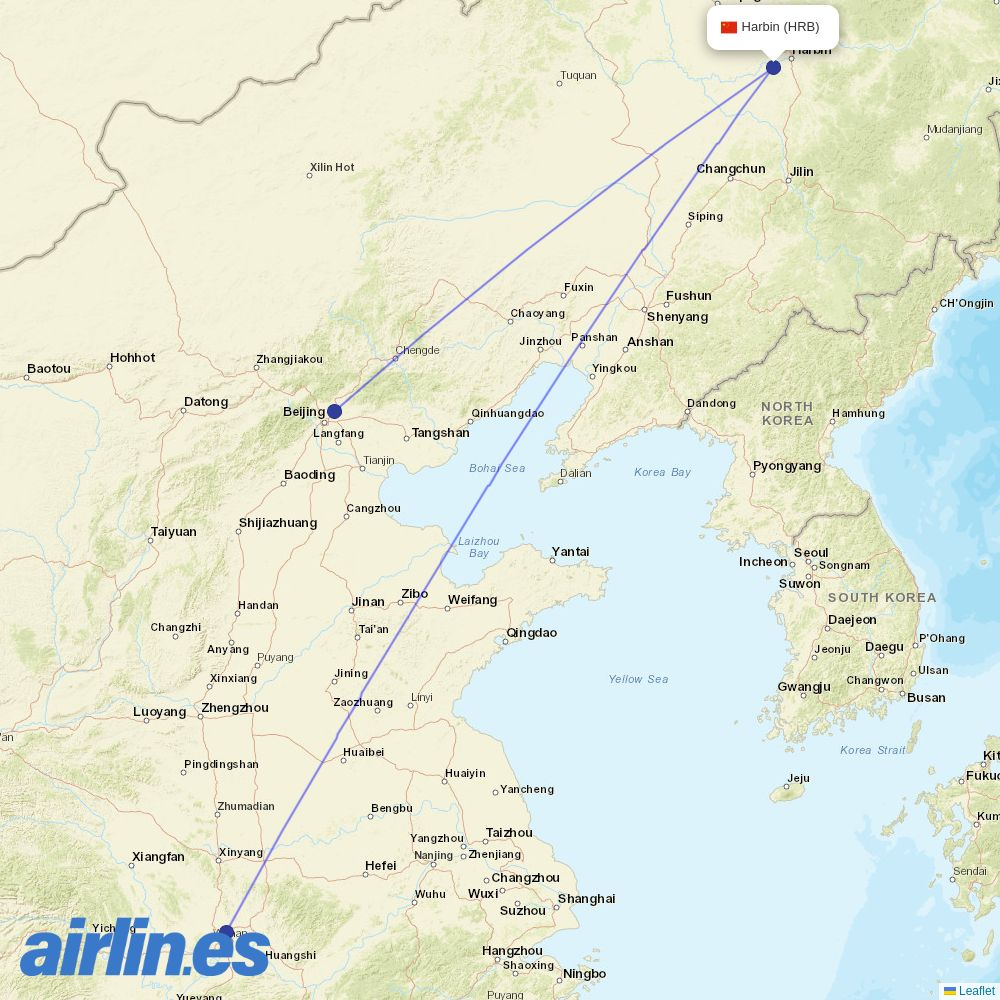 Grand China Air at HRB route map