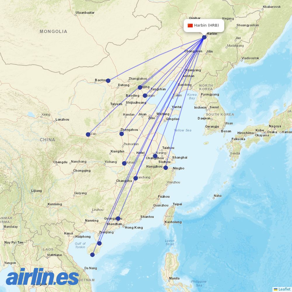 Hainan Airlines from Taiping Airport destination map