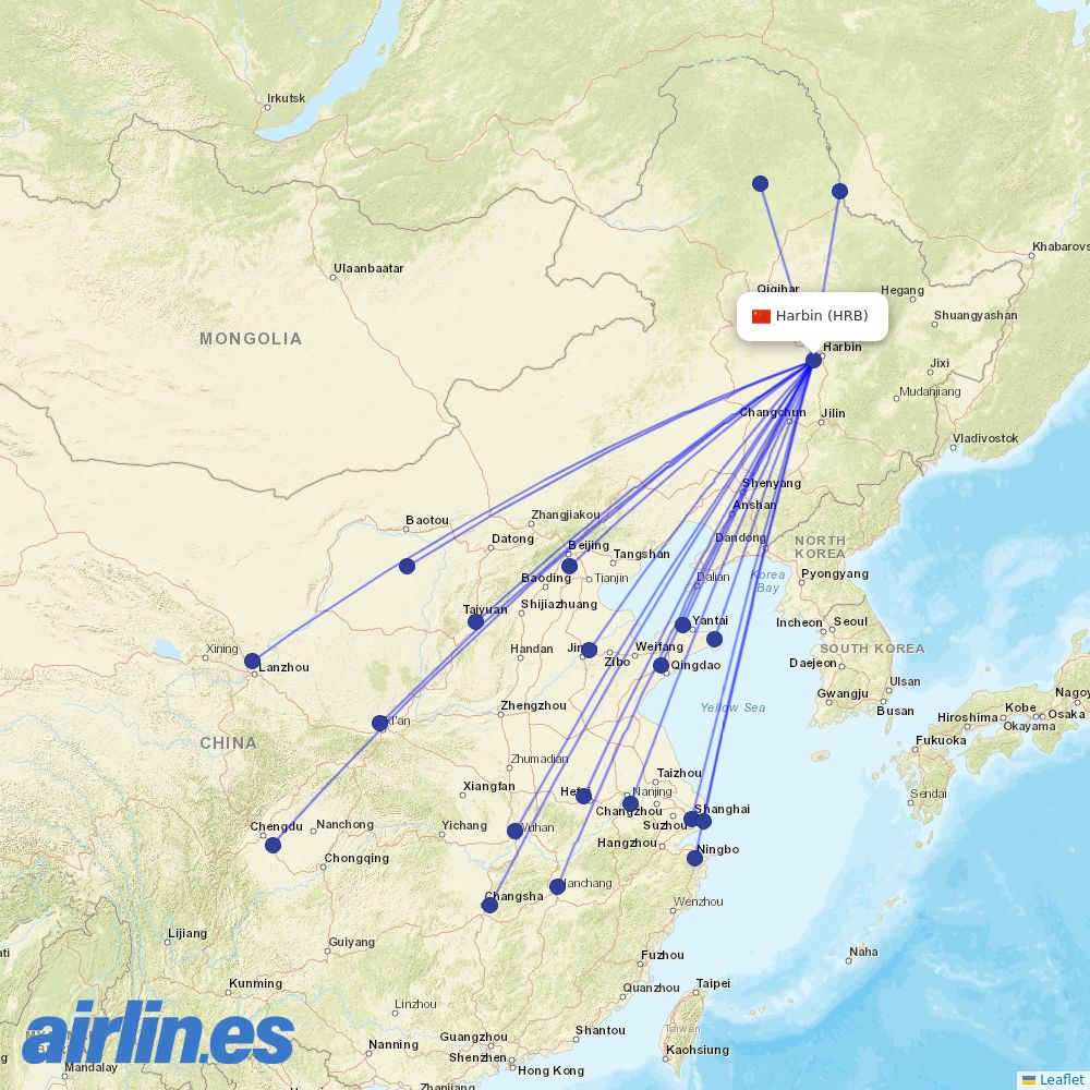 China Eastern Airlines from Taiping Airport destination map