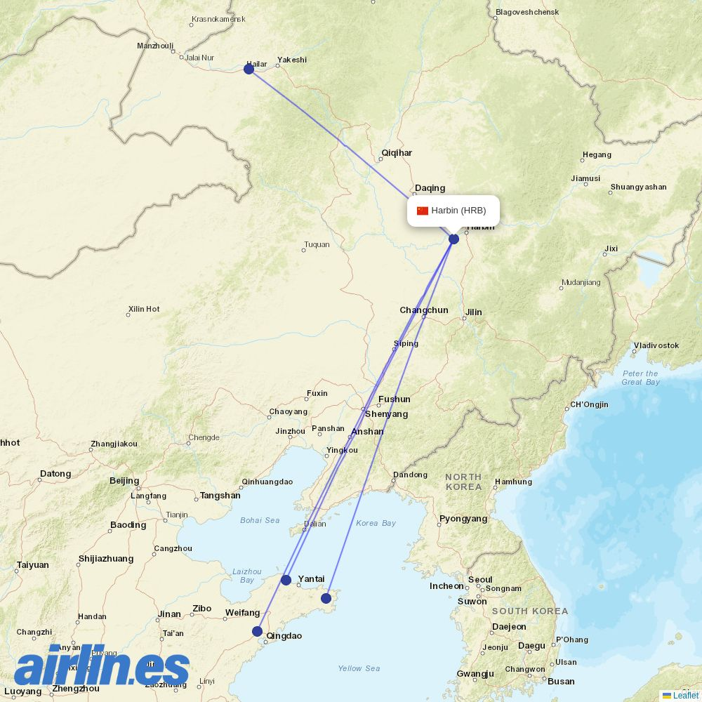 Qingdao Airlines from Taiping Airport destination map