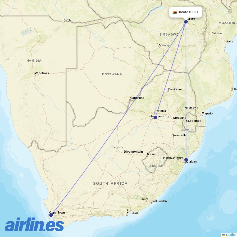 Airlink at HRE route map