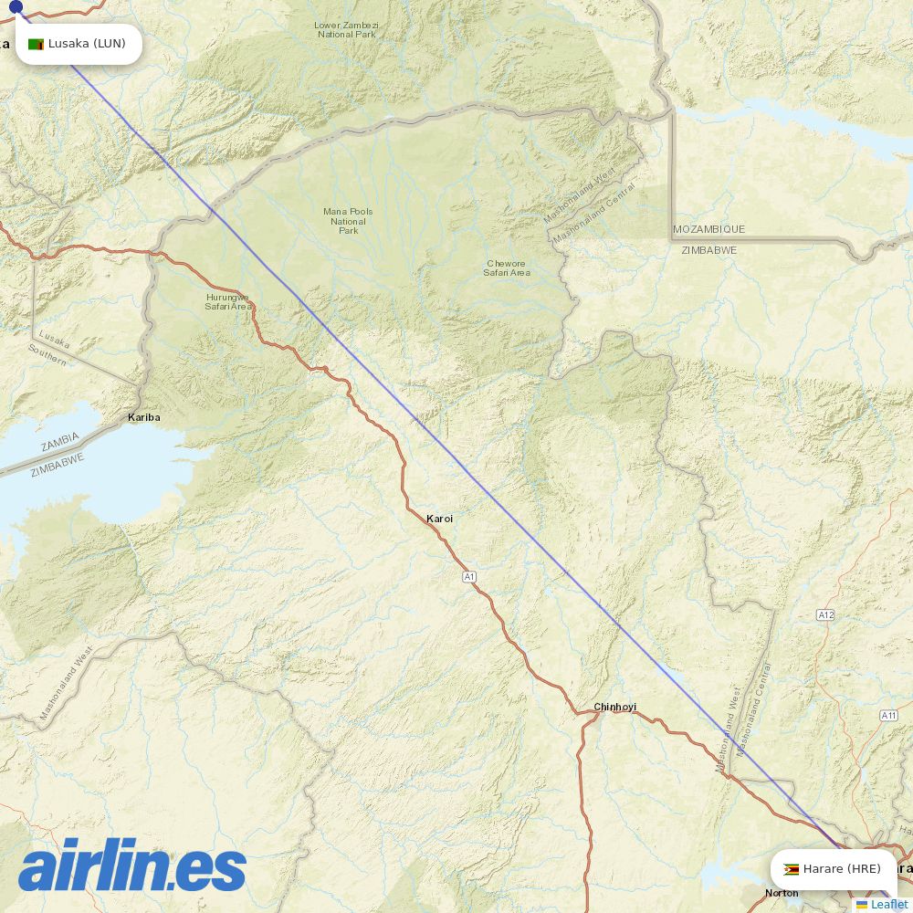 Air Tanzania from Harare International destination map