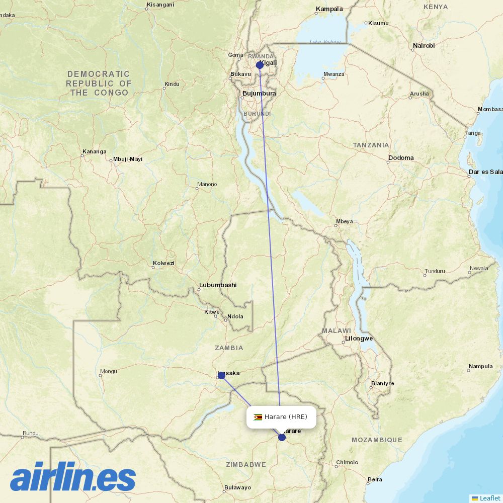 RwandAir at HRE route map