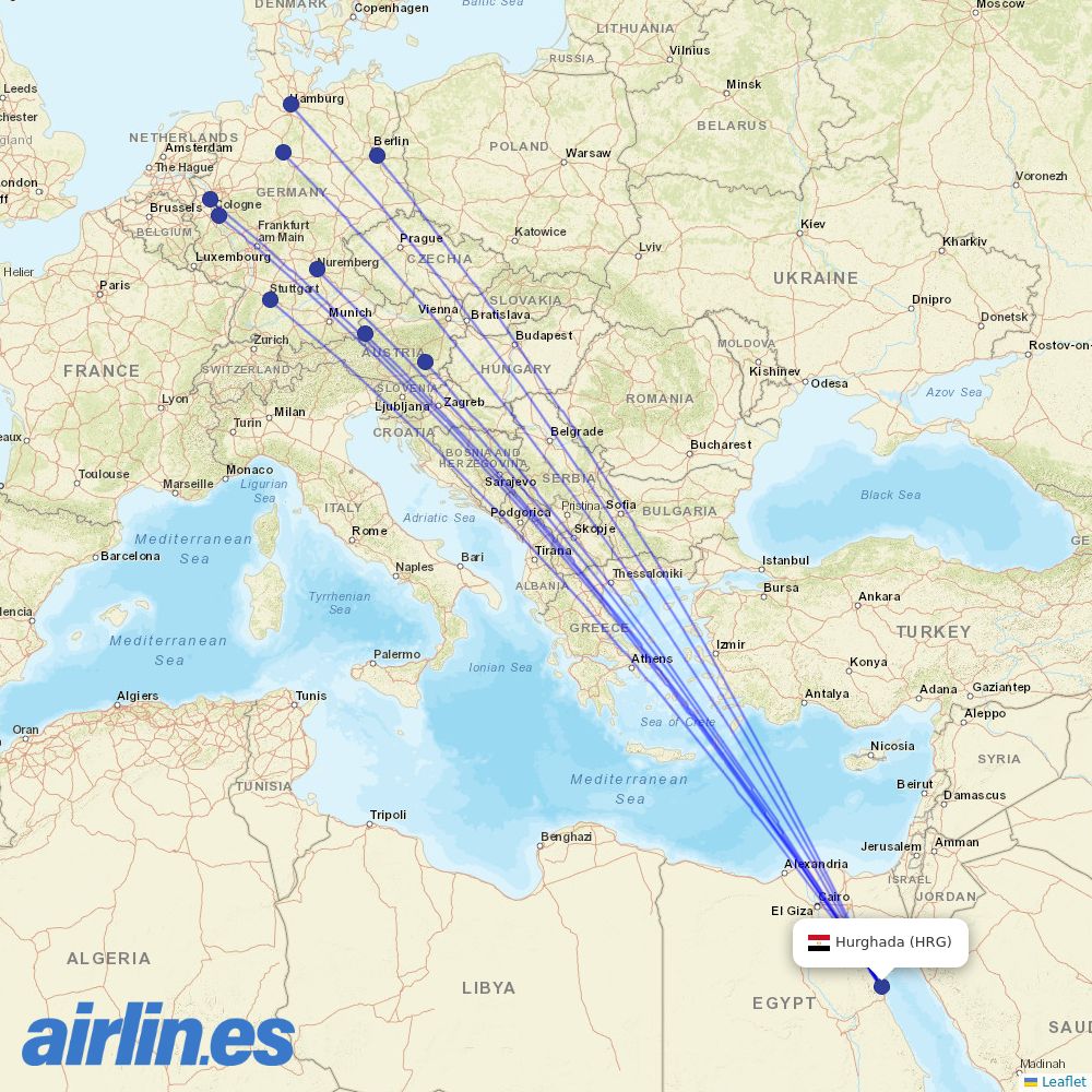 Eurowings from Hurghada International Airport destination map