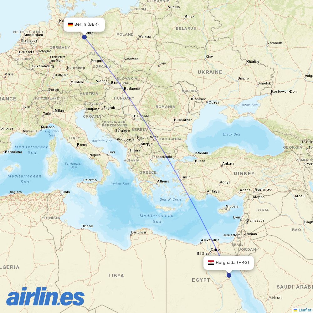 Sundair from Hurghada International Airport destination map