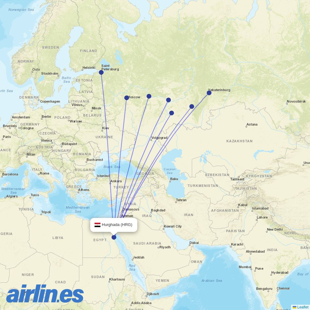 Aeroflot from Hurghada International Airport destination map