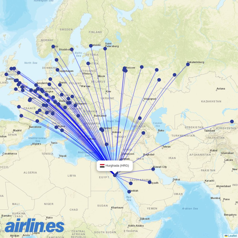 Wizz Air Malta from Hurghada International Airport destination map