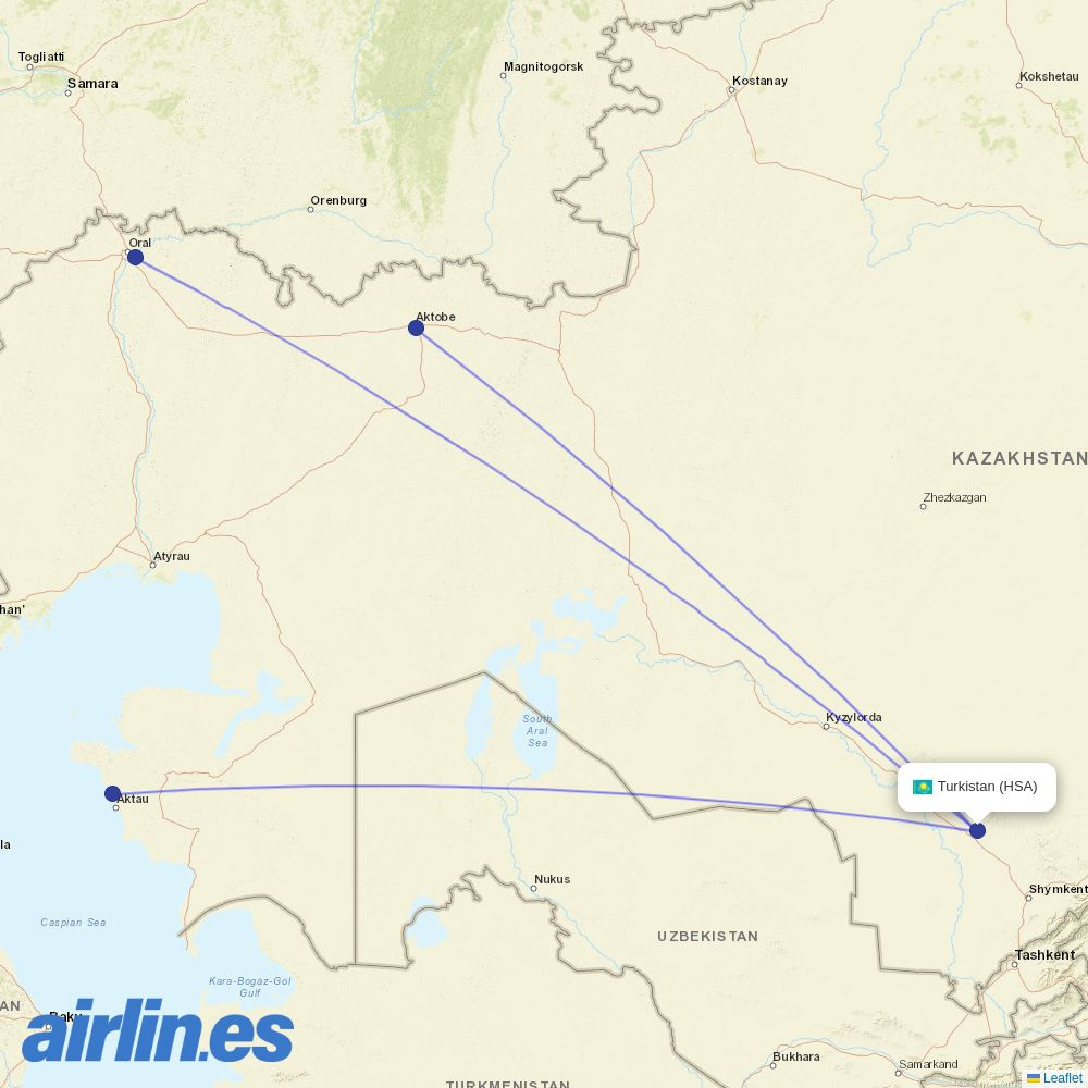 SCAT Airlines at HSA route map