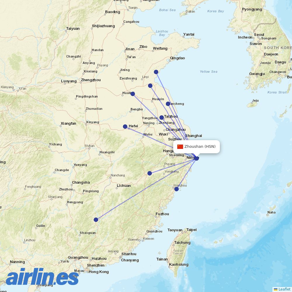 Gestair from Zhoushan destination map