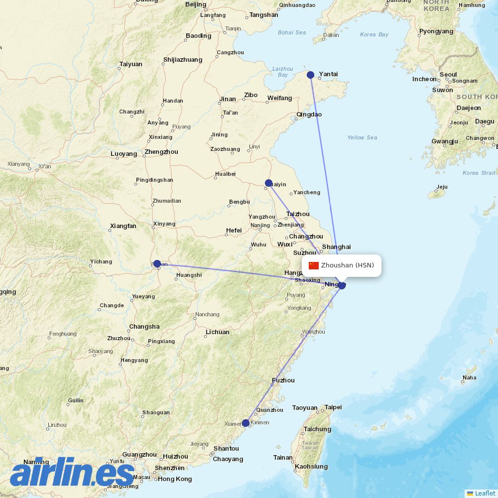 China Eastern Airlines from Zhoushan destination map