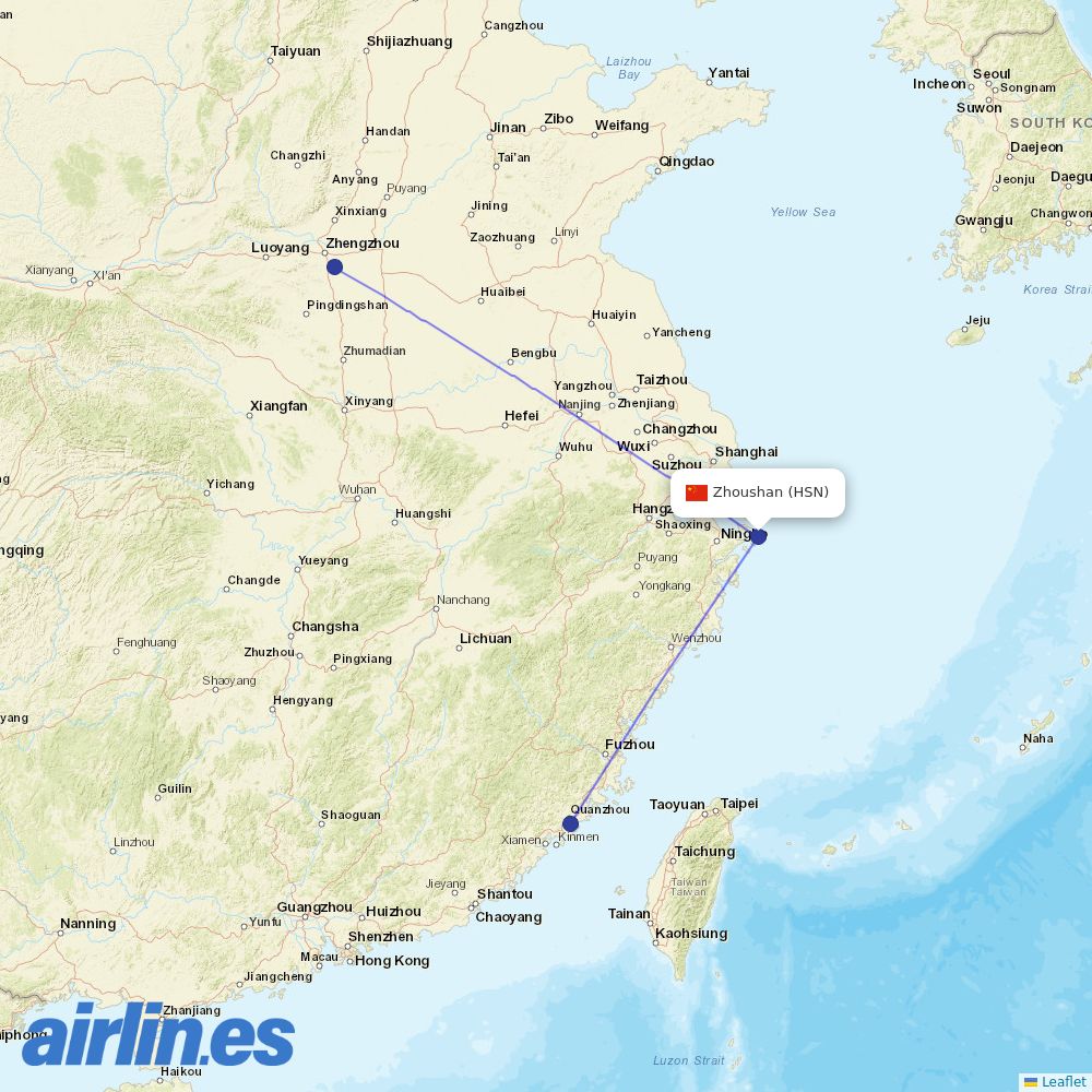 Shenzhen Airlines from Zhoushan destination map