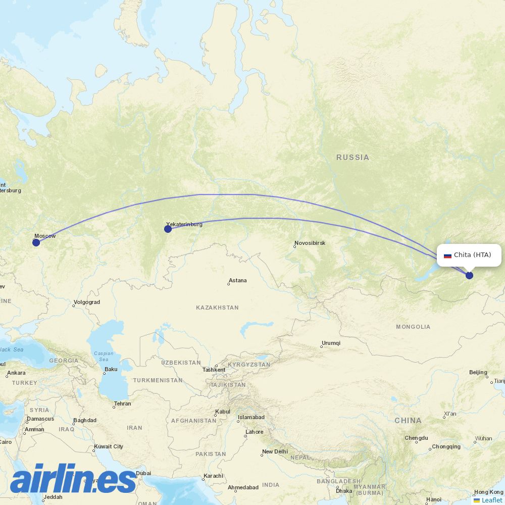 Ural Airlines from Kadala destination map