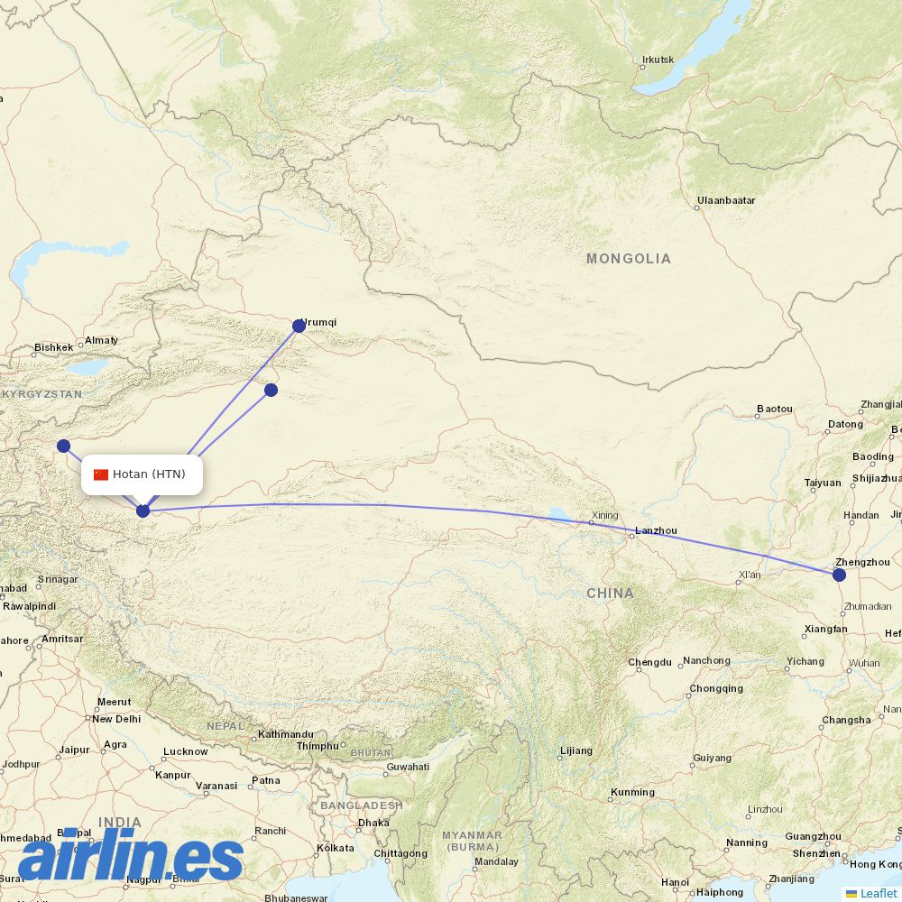 China Southern Airlines from Hotan destination map