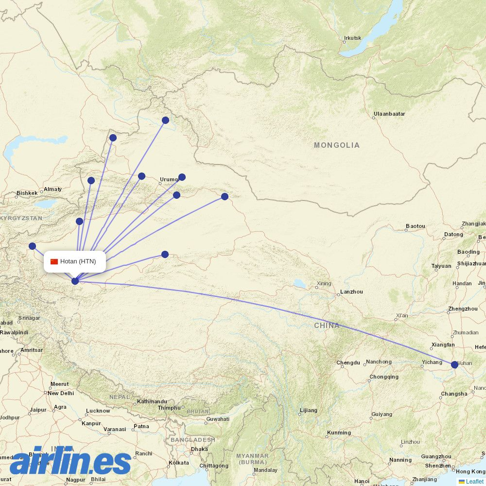 Chengdu Airlines from Hotan destination map