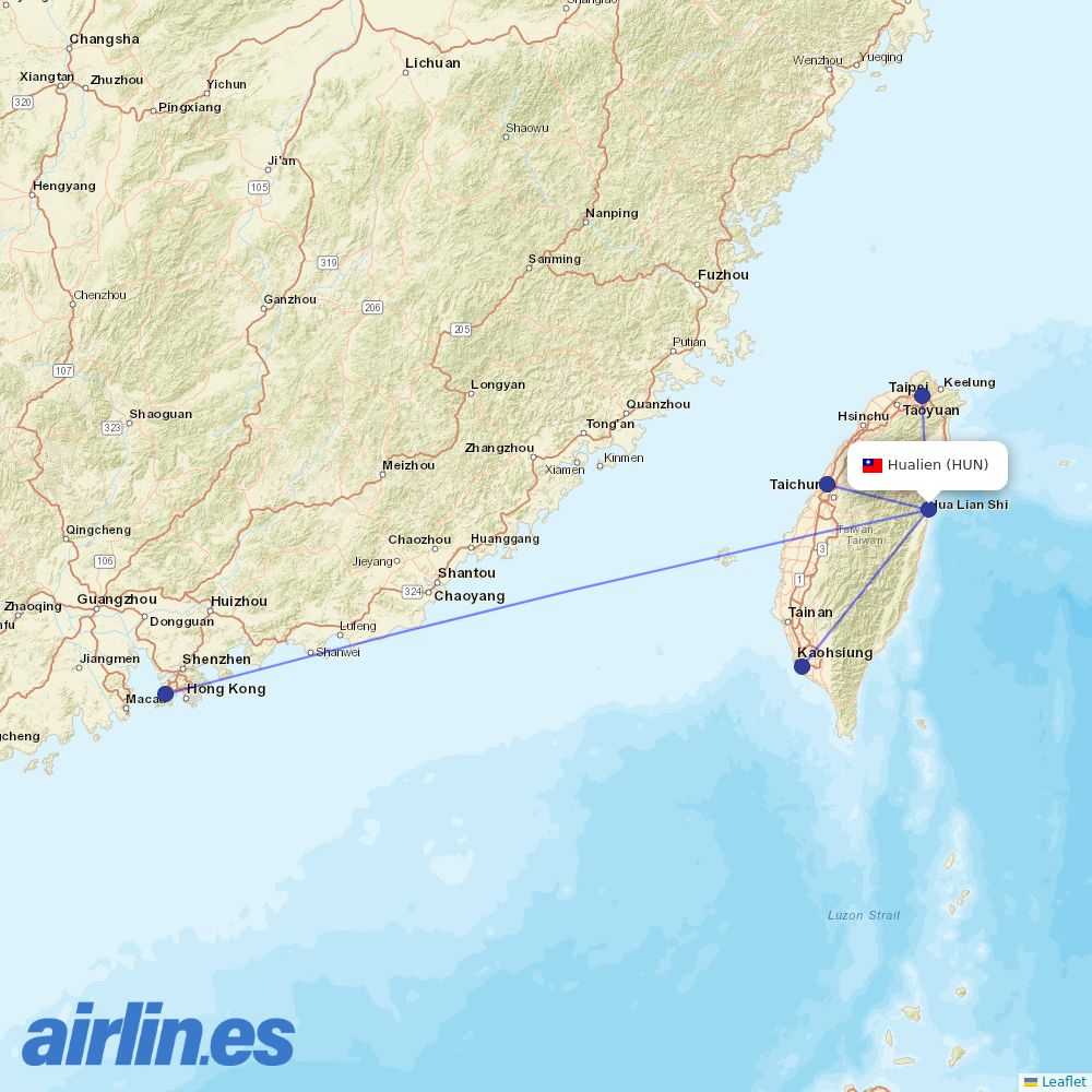 Mandarin Airlines at HUN route map