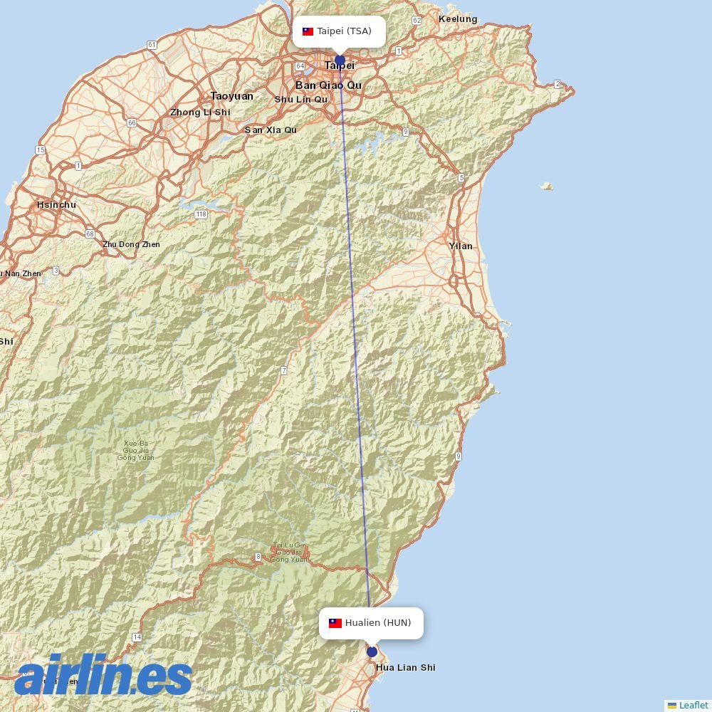 UNI Air from Hualien destination map