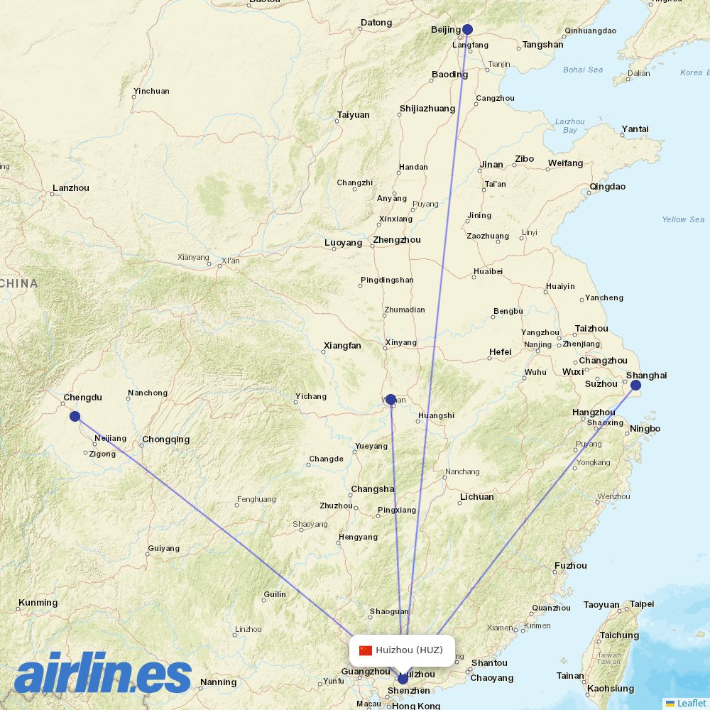 Air China from Huizhou destination map