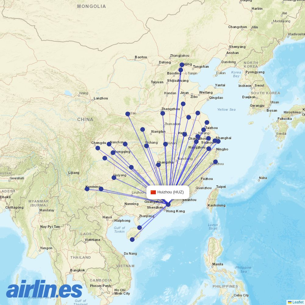Tianjin Airlines at HUZ route map