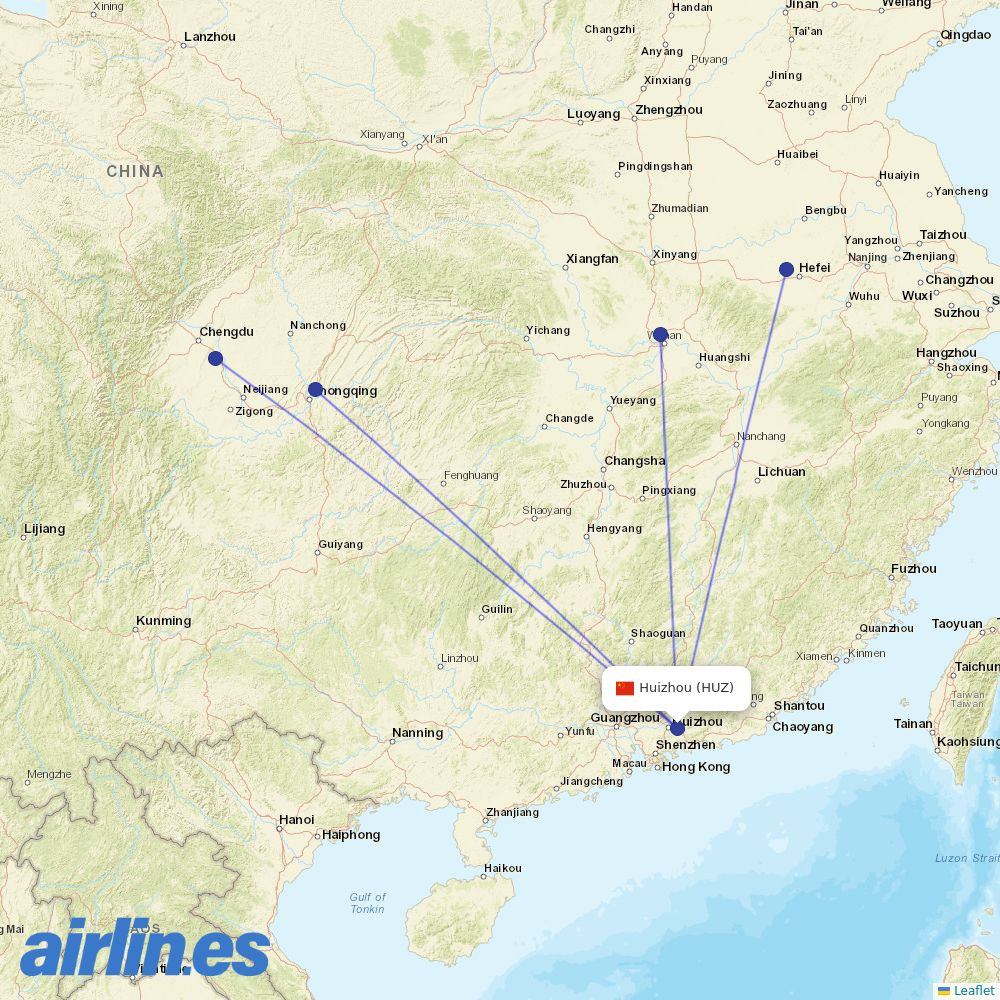 China Eastern Airlines from Huizhou destination map