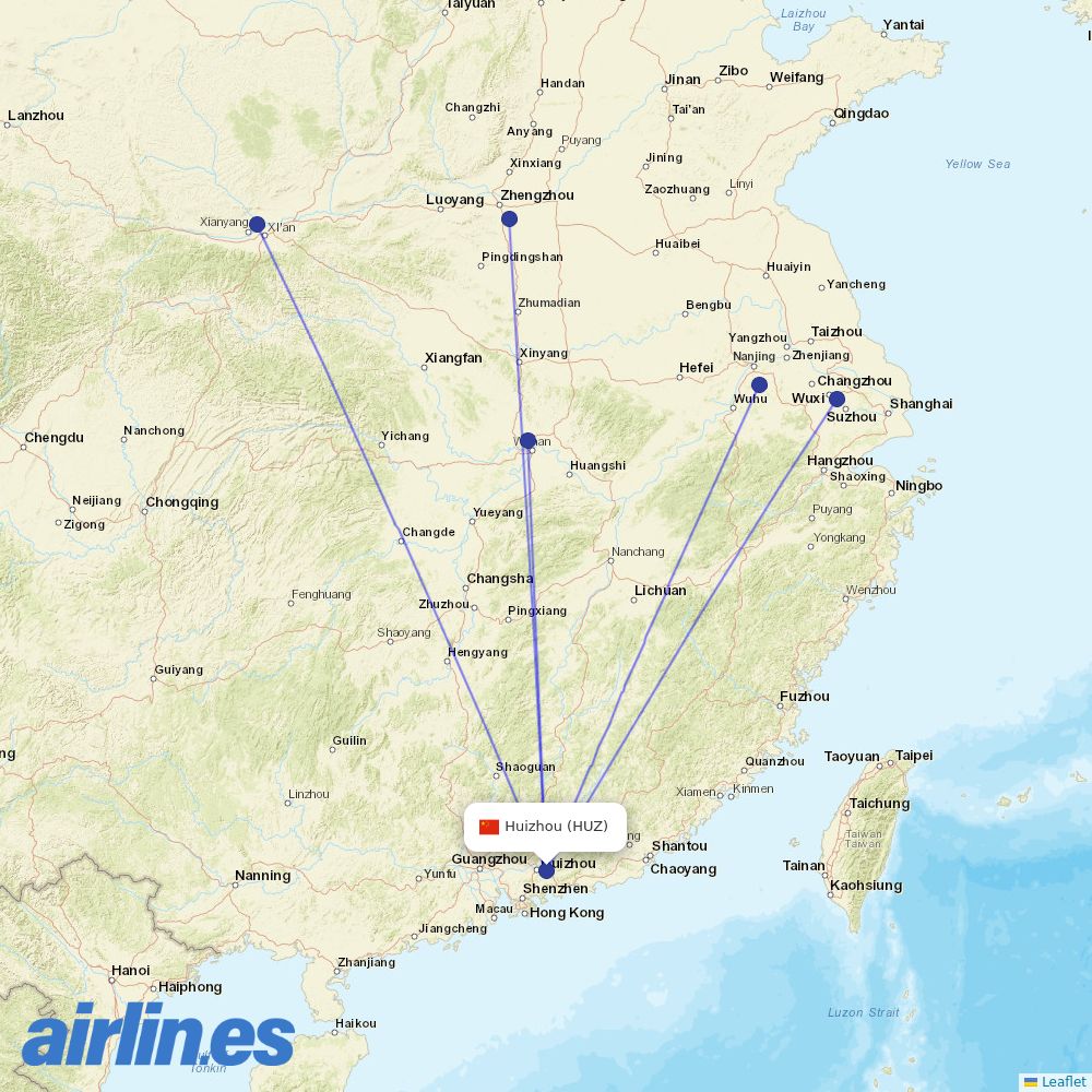 Shenzhen Airlines from Huizhou destination map