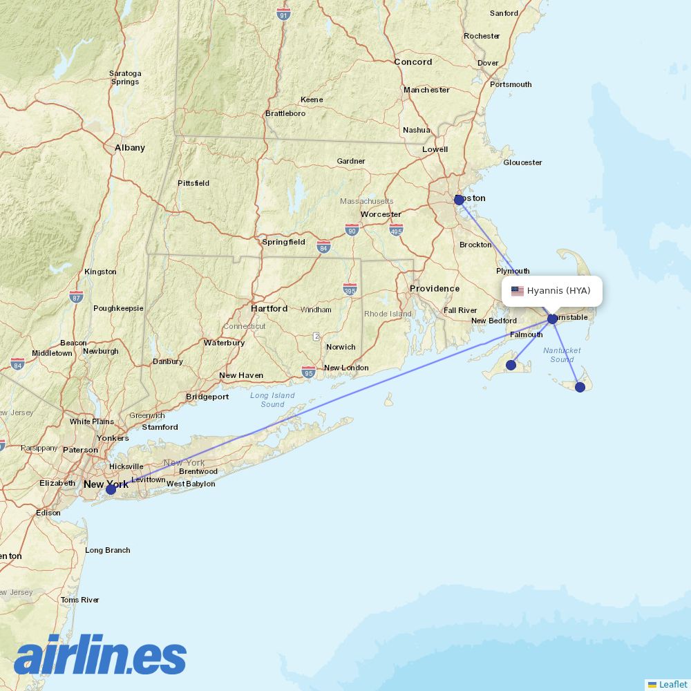 Cape Air at HYA route map