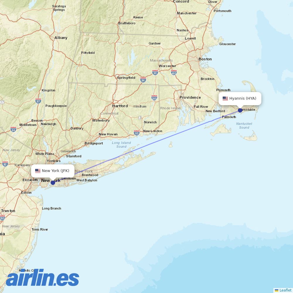 JetBlue Airways from Barnstable Muni Boardman Polando Fld destination map